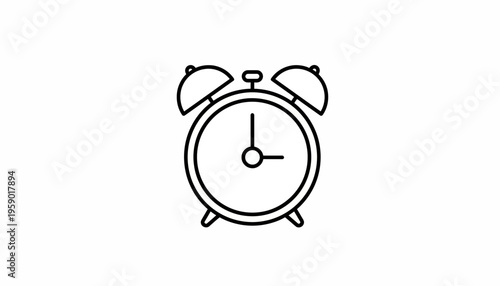 Retro Alarm Clock Icon, Simple Line Art, Time Management Concept