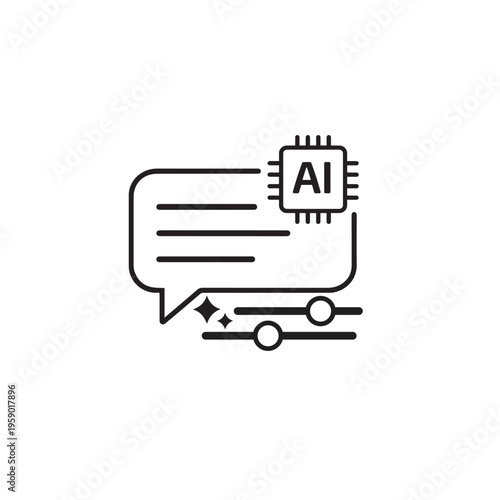 AI Chatbot Response Icon, Artificial Intelligence Prompt and Settings Control Line Vector