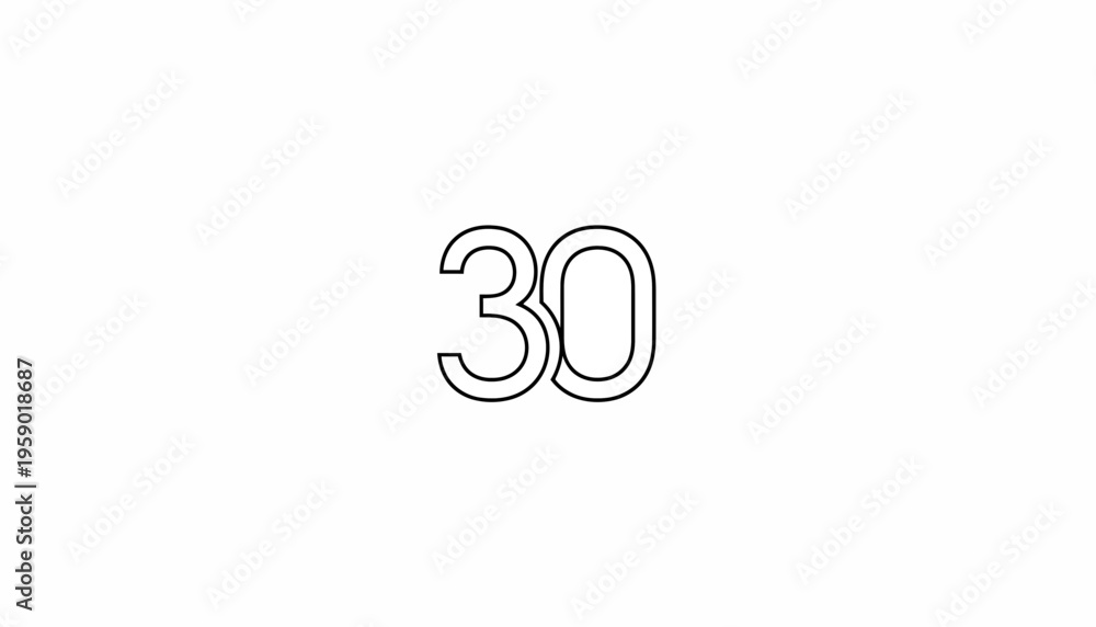 Obraz premium Number 30 Outline, Clean Minimalist Design, White Background