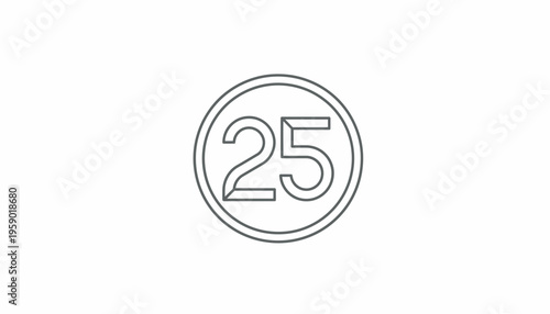 Number 25 Inside Circle, Minimalist Line Art Icon, Graphic Design Element