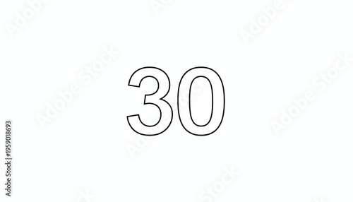 Number 30, Thirty, Graphic Element, White Background, Bold Outline