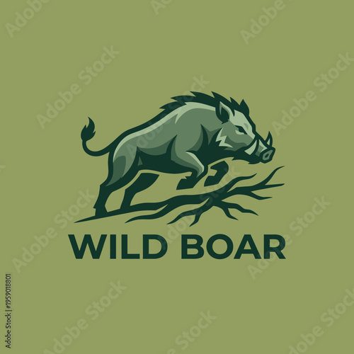 A powerful illustration of a wild boar caught mid-leap, symbolizing strength and wild nature, suitable for wildlife, adventure, and outdoors themes in branding.