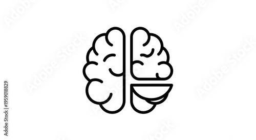 Abstract Brain Icon with Left and Right Hemisphere Division