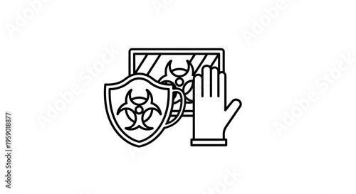 Biohazard Protection Shield and Hand with Glove Icon, Safety and Warning Symbol