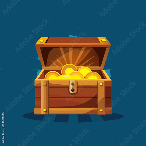 Treasure chest overflowing with gold coins in sunlight