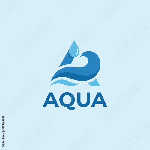 An elegant aqua logo showcasing stylized waves and a water droplet, representing freshness, purity, and the essence of water in a modern, minimalistic design.