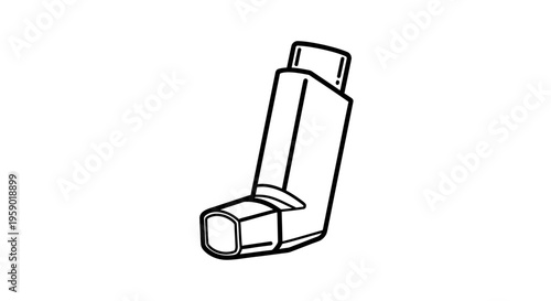 Asthma inhaler, medical device for respiratory relief, simple line drawing