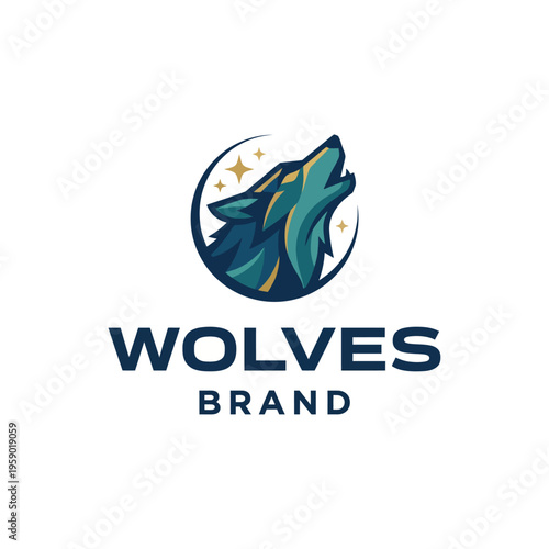 A captivating logo featuring a howling wolf set against a starry background, symbolizing strength, loyalty, and connection to nature for wildlife and outdoor brands.