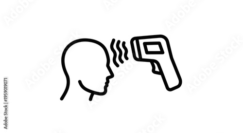 Close-up of person's head with infrared thermometer gun measuring forehead temperature