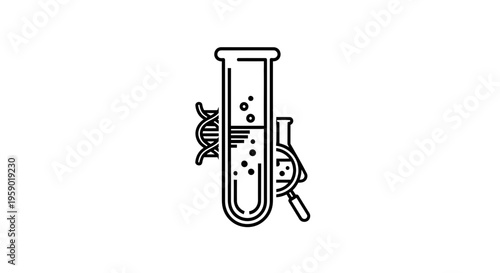 DNA helix and test tube icon, science research, laboratory analysis, genetic discovery