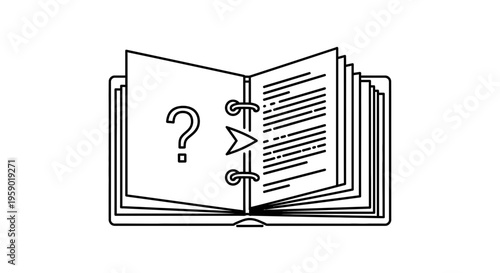 Open Book with Question Mark and Arrow Icon, Concept of Learning, Information, or Problem Solving