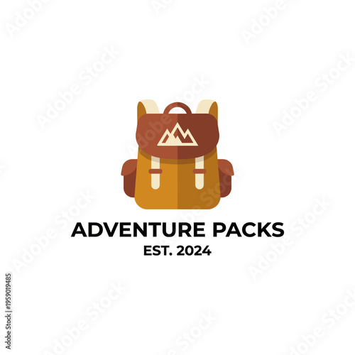 A stylish backpack graphic represents adventure and exploration, ideal for outdoor gear brands and promotional materials related to hiking, camping, and adventure travels.
