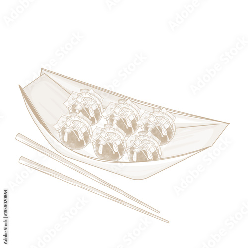 Vector Illustration logo line art Japanese Cuisine Takoyaki
