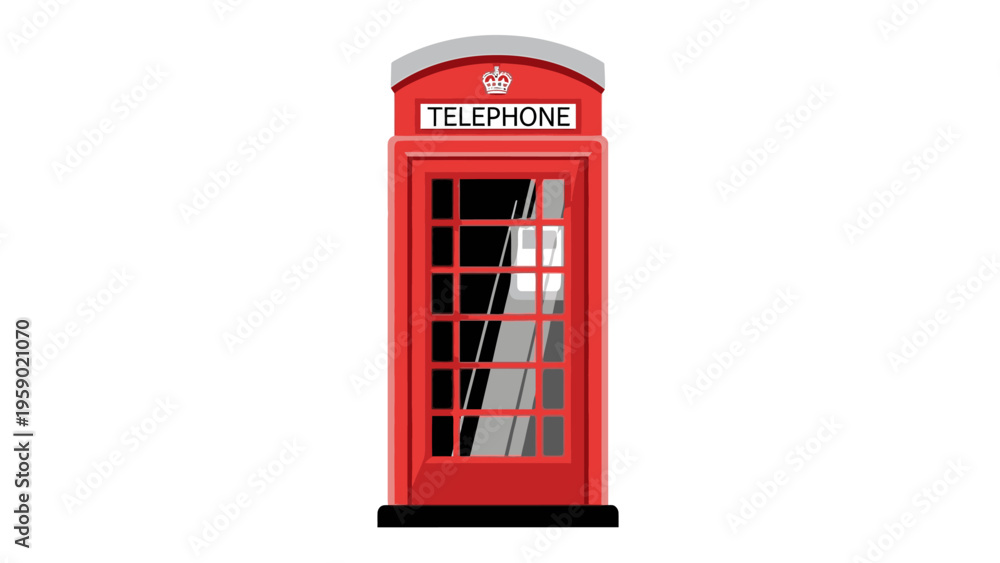Obraz premium Classic red telephone booth with glass panels and a silver roof against a plain white background.