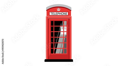 Classic red telephone booth with glass panels and a silver roof against a plain white background.