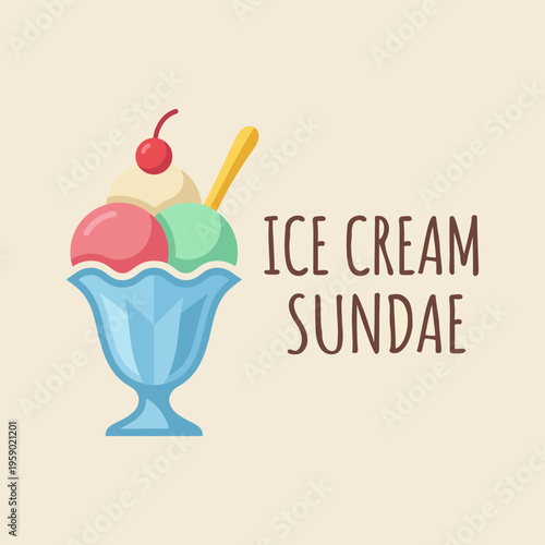 A delightful ice cream sundae, featuring scoops of vibrant colors topped with a cherry. Perfect for showcasing dessert themes and celebrating sweet indulgences.
