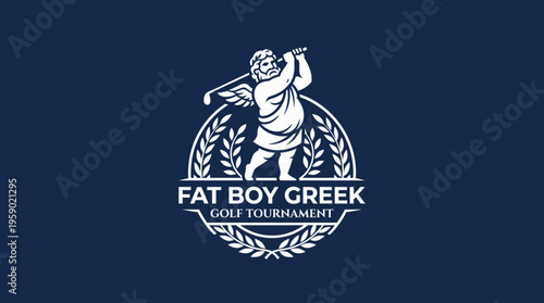 This logo features a stylized Greek figure holding a golf club, representing a combination of sport, culture, and celebration of life in a unique and artistic manner.