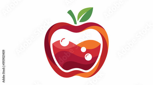 This vibrant illustration showcases an apple containing a lively splash of juice, symbolizing freshness, health, and vitality in a playful, artistic style that captivates attention.