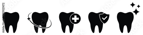Tooth black vector icon silhouette symbol. Healthy tooth icon set. Tooth vector icon set in filled. Vector illustration.