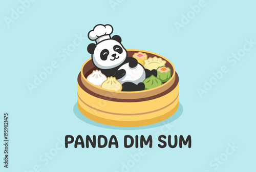 This adorable logo showcases a panda chef cheerfully preparing dim sum, symbolizing culinary delight and cultural flavor, perfect for food brands and restaurants.