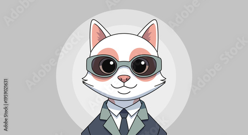 A cartoon cat wearing sunglasses and business attire.