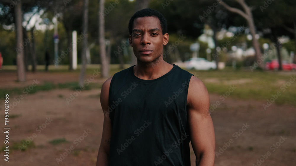 Fototapeta premium Athletic Black Man in Park Portrait