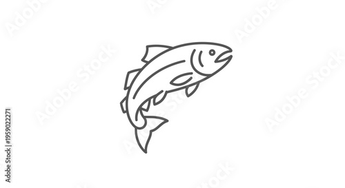 Jumping Salmon Fish Icon, Line Art, Seafood, Fishing, Aquatic Life, Vector Illustration