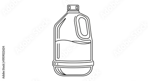 Line Art Illustration of a Large Plastic Jug with Handle and Liquid Inside