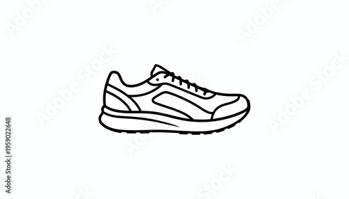 Line art illustration of a modern running shoe, sneaker icon, isolated on white background