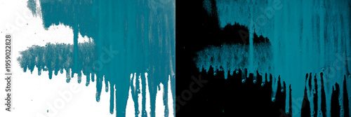 Dark cyan paint runs and thick texture on png background for overlay