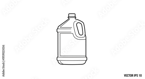 Empty Plastic Jug Container with Handle and Label Area, Line Art Icon
