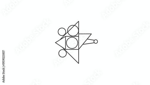 Geometric Spaceship Illustration: Abstract Cosmic Starship Design with Circles and Triangles