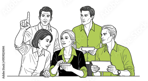 Group of business people working together with devices in office setting