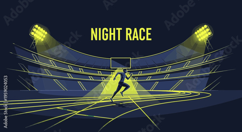 A Silhouetted Runner Races Under Stadium Lights During A Competitive Nighttime Event