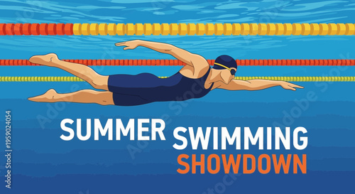 A Swimmer's Dive in the Pool Showdown During Summer Time Competition