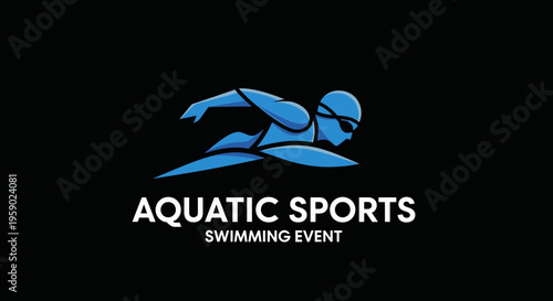 Abstract Aquatic Sports Logo Representing Swimming Competition on Black Background
