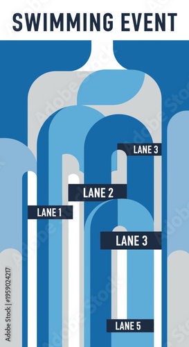 Abstract Graphic Representing a Swimming Event With Lane Markers and Stylish Design Elements