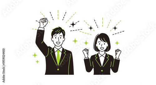 Business people celebrating success with fists raised in excitement and joy