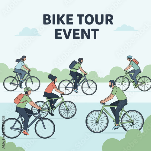 Active People Enjoying Outdoor Bicycle Tours And Cycling Events
