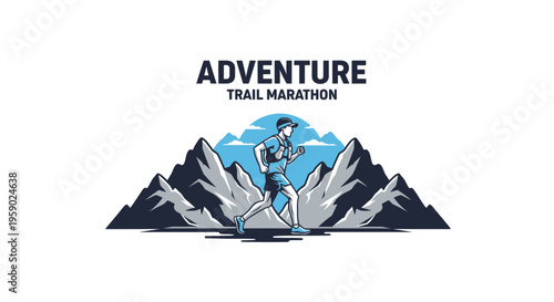 Adventurous Runner Embarks On a Thrilling Mountain Trail Marathon Challenge, Illustrated