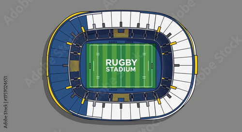 Aerial View Of A Rugby Stadium Illustration Depicting Sports Venue in Minimalist Style