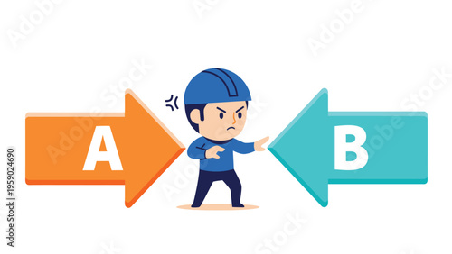 Dilemma: Cartoon character facing a tough decision between opposing options A and B