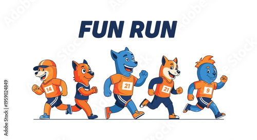 Animated Animal Characters Participating In A Fun Run Event
