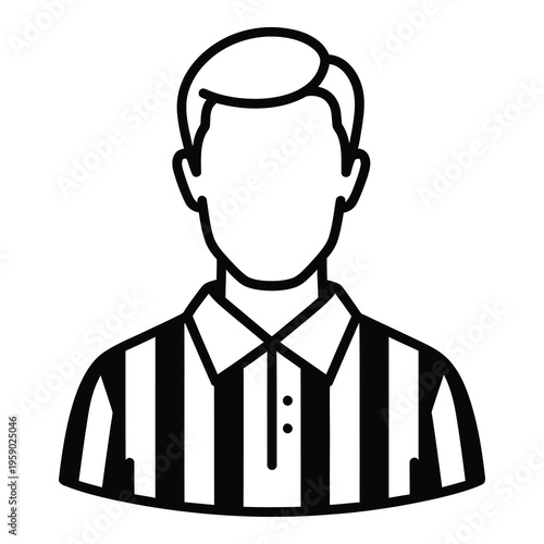 Black and white illustration of a male referee icon  simple line drawing icon
