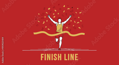Athlete Celebrates Victory After Crossing the Finish Line with a Bright Red Background
