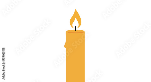 Yellow candle with burning wick flame.