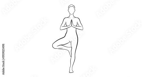 Woman doing yoga tree pose line art illustration