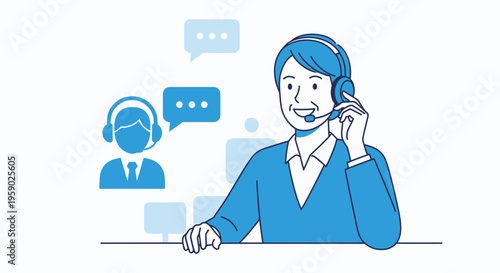 Smiling customer service agent with headset providing online support