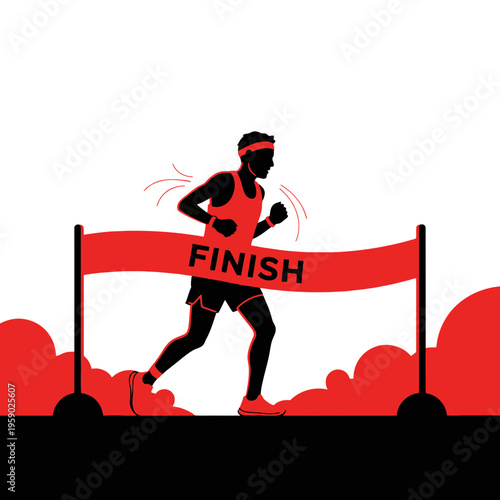 Athlete Crossing The Finish Line In A Dramatic Red Hues Celebration