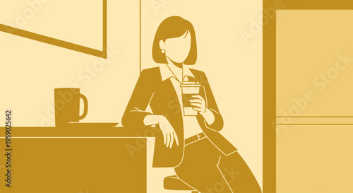 Professional woman relaxing with coffee cup at office desk